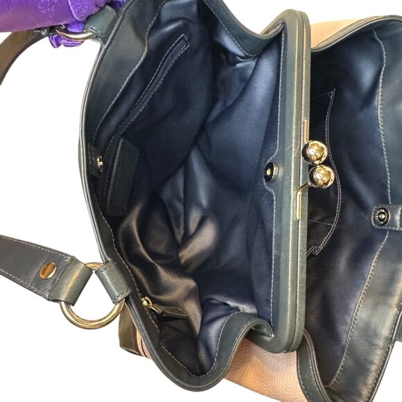 Coach Laura Spectator Lavender Leather Navy Details Satchel Shoulder Bag - Picture 8 of 11